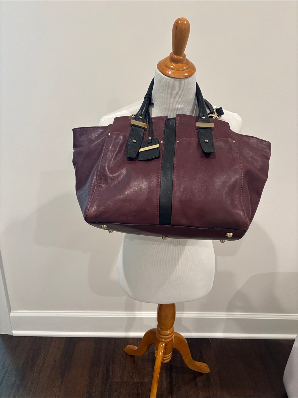 A. Bellucci Italian Plum Leather Tote with Black Trim